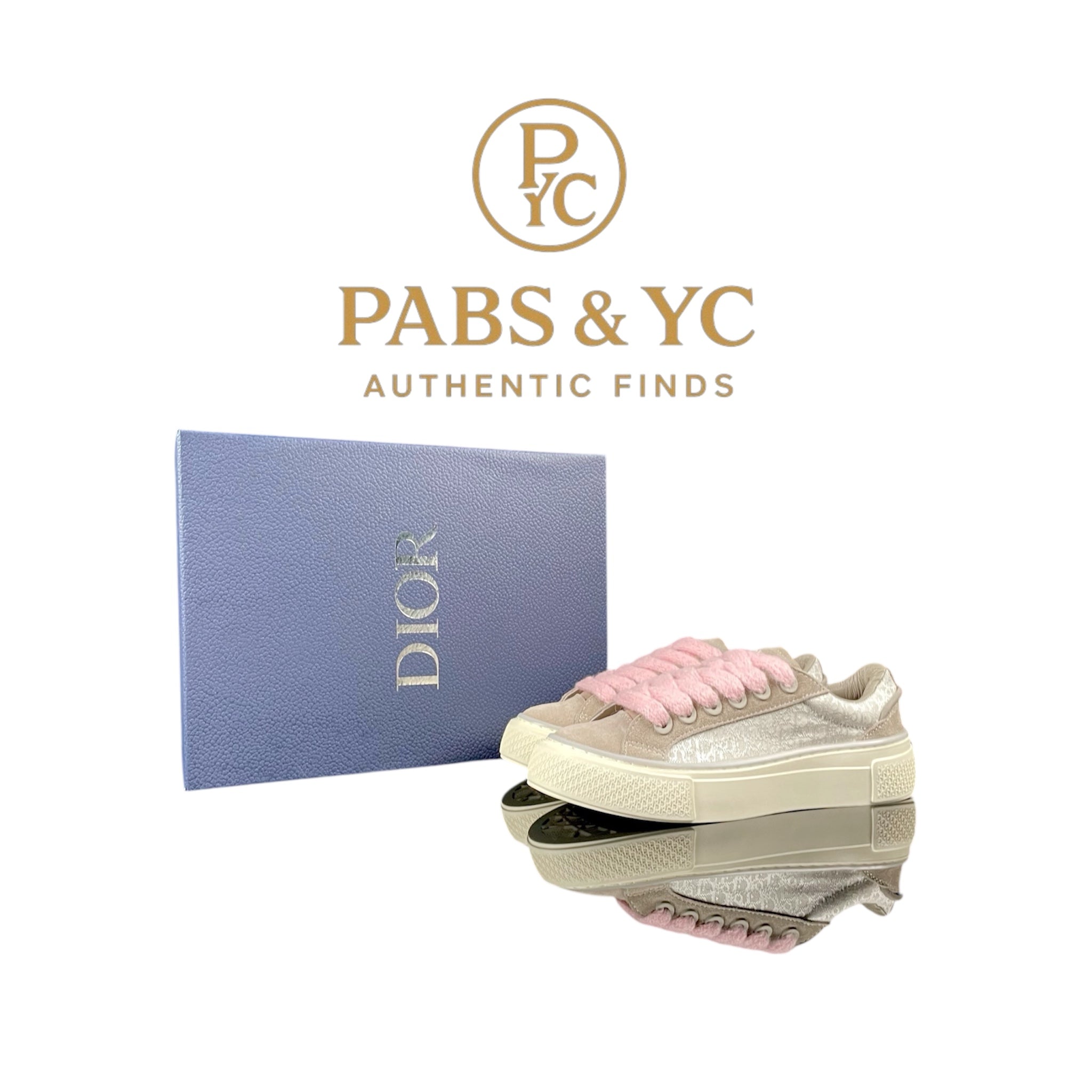 DIOR B33 Low-Top Sneaker in Grey Dior Oblique Jacquard with Pink Mohair Laces